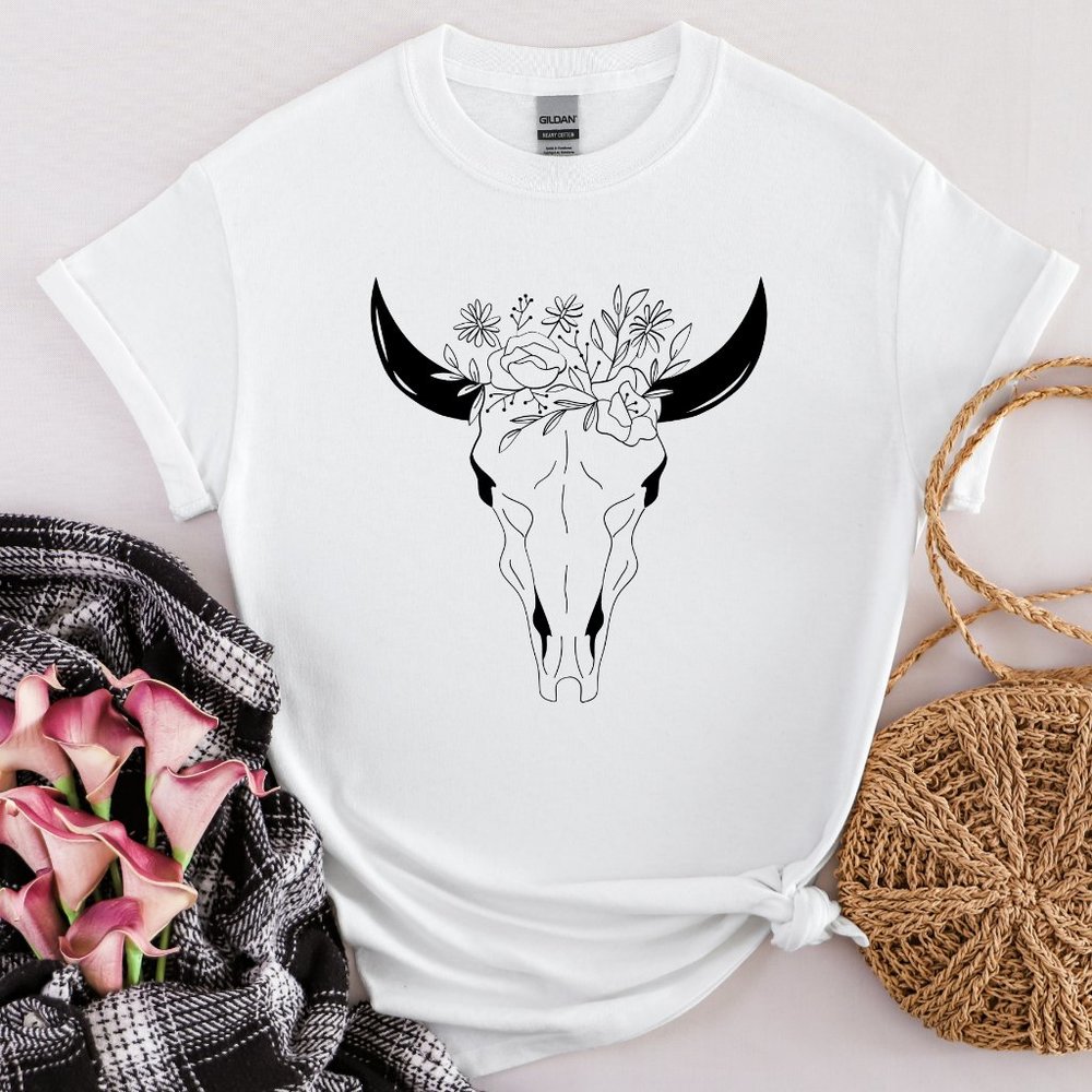 Boho Cow Skull Graphic T-shirt